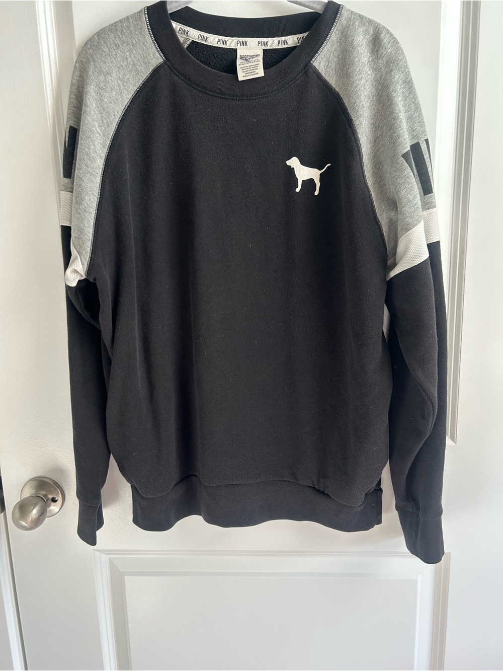 PINK Victoria's Secret  Black & Gray Crewneck Sweatshirt with Dog Logo